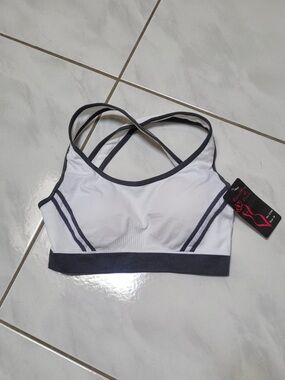 Women’s White Sports Bra with Gray Trim - Comfortable Strappy Support